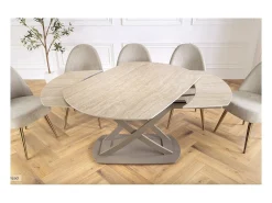 ATONIA – Oval extensible 130 a 190 cm – Superficie de cerámica efecto mármol beige – Patas de metal – Estilo moderno