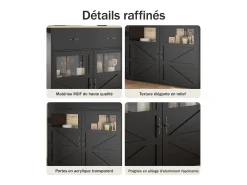 Bar buffet extensible y giratorio 360° con espacio de almacenamiento, 138–204 cm, negro, con estantes