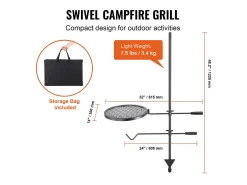 Barbacoa, SucceBuy Barbacoa Giratoria para Campamento, de Acero Resistente, con Rejilla Ajustable para Fuego Abierto, para Exteriores