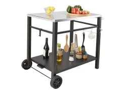 Barbecue a Gas SucceBuy Carrito de Comedor para Barbecue Exterior, Carrito de Preparación de Alimentos Móvil de Doble Estante para la Terraza