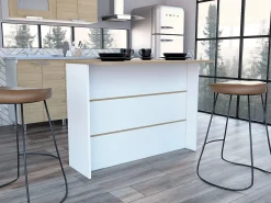 Barra de Cocina Fendi en melamina con tres estantes , 90 X 120 X 60 cm , Blanco / Miel