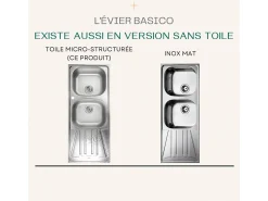 Basico Fregadero de 2 cubetas y 1 escurridor de acero inoxidable con tela microestructurada Teka