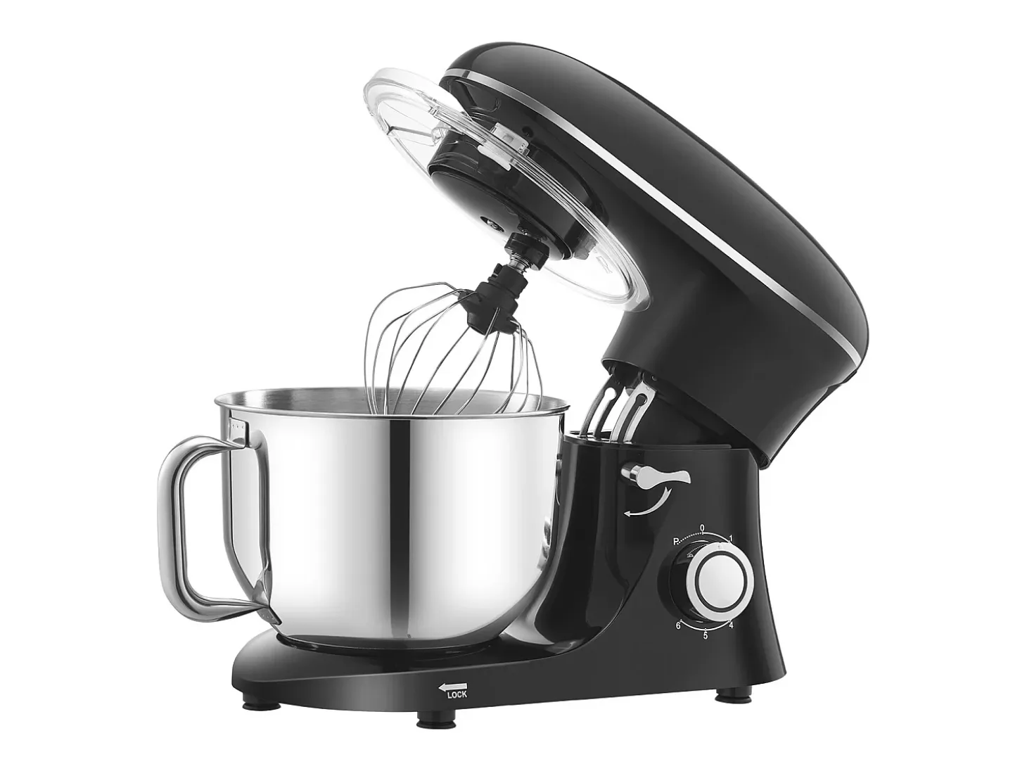 Batidora de Pie SucceBuy, Batidora Eléctrica de 5.68L y 1400 W con Cuenco de Acero Inoxidable, Gancho, Batidor, Mezclador, Raspador, Negro
