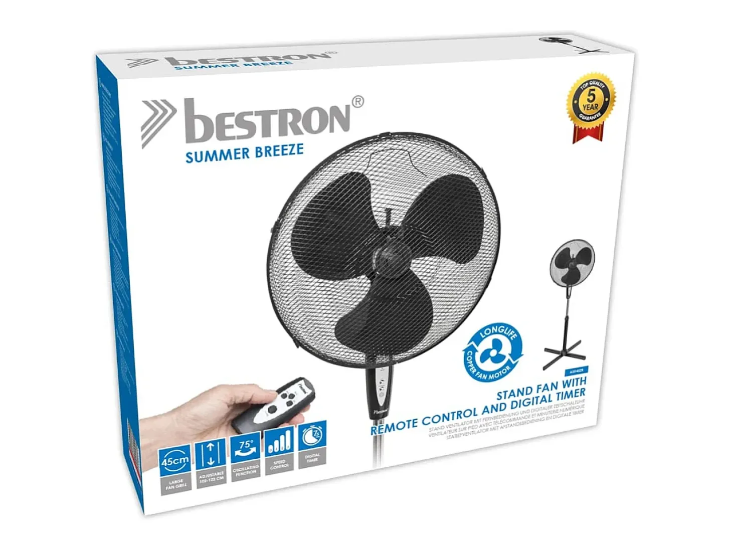 Betron Ventilador de pie con mando a distancia 45cm 45W negro ASV45ZR