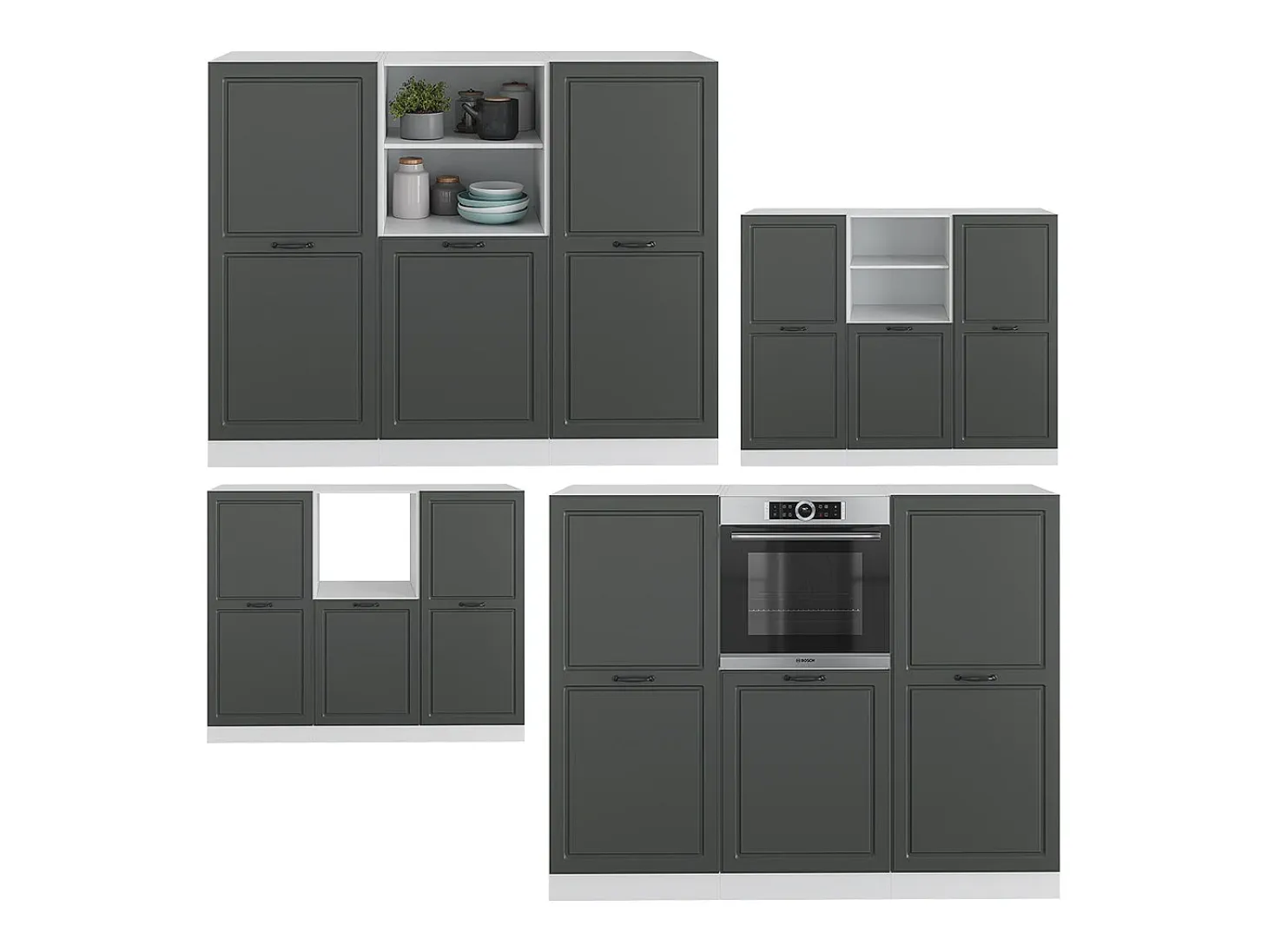 Bloque de cocina antracita casa de campo/blanco 180x46x81.6 r-line