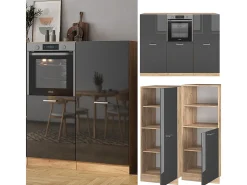 Bloque de cocina antracita brillo intenso/roble dorado eléctrico 180x46x81.6 r-line