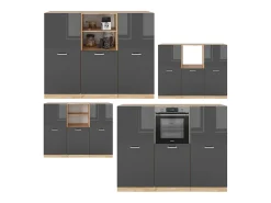Bloque de cocina antracita brillo intenso/roble dorado eléctrico 180x46x81.6 r-line