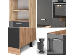 Bloque de cocina antracita brillo intenso/roble dorado eléctrico 180x46x81.6 r-line