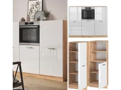 Bloque de cocina blanco brillo intenso/roble dorado 180x46x81.6 r-line