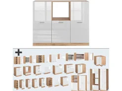 Bloque de cocina blanco brillo intenso/roble dorado 180x46x81.6 r-line