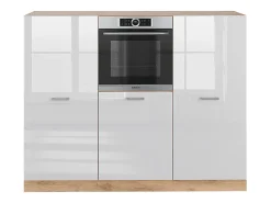 Bloque de cocina blanco brillo intenso/roble dorado 180x46x81.6 r-line