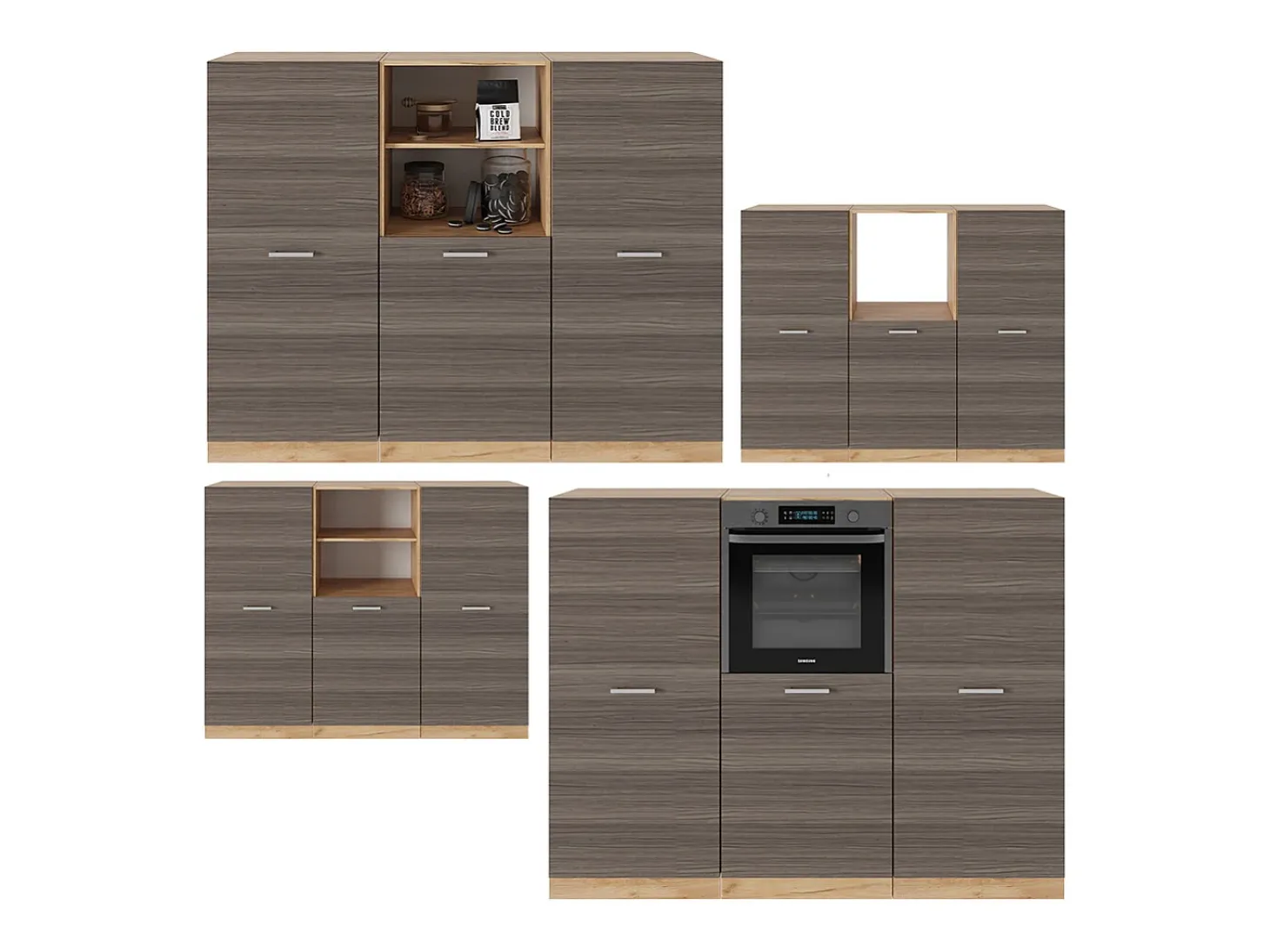 Bloque de cocina gris noble/roble dorado 180x46x81.6 r-line