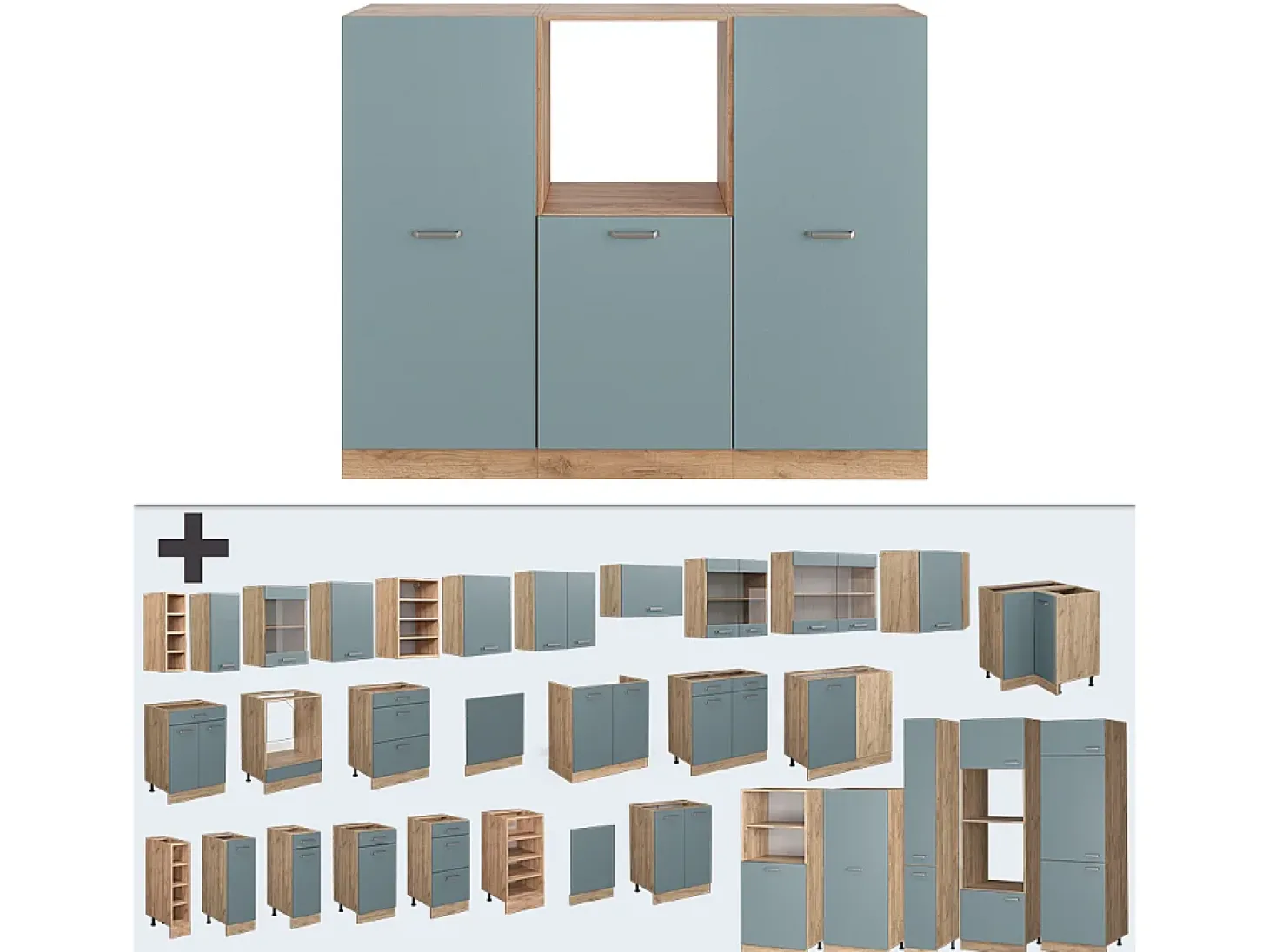 Bloque de cocina roble azul-gris-dorado 180x46x81.6 r-line