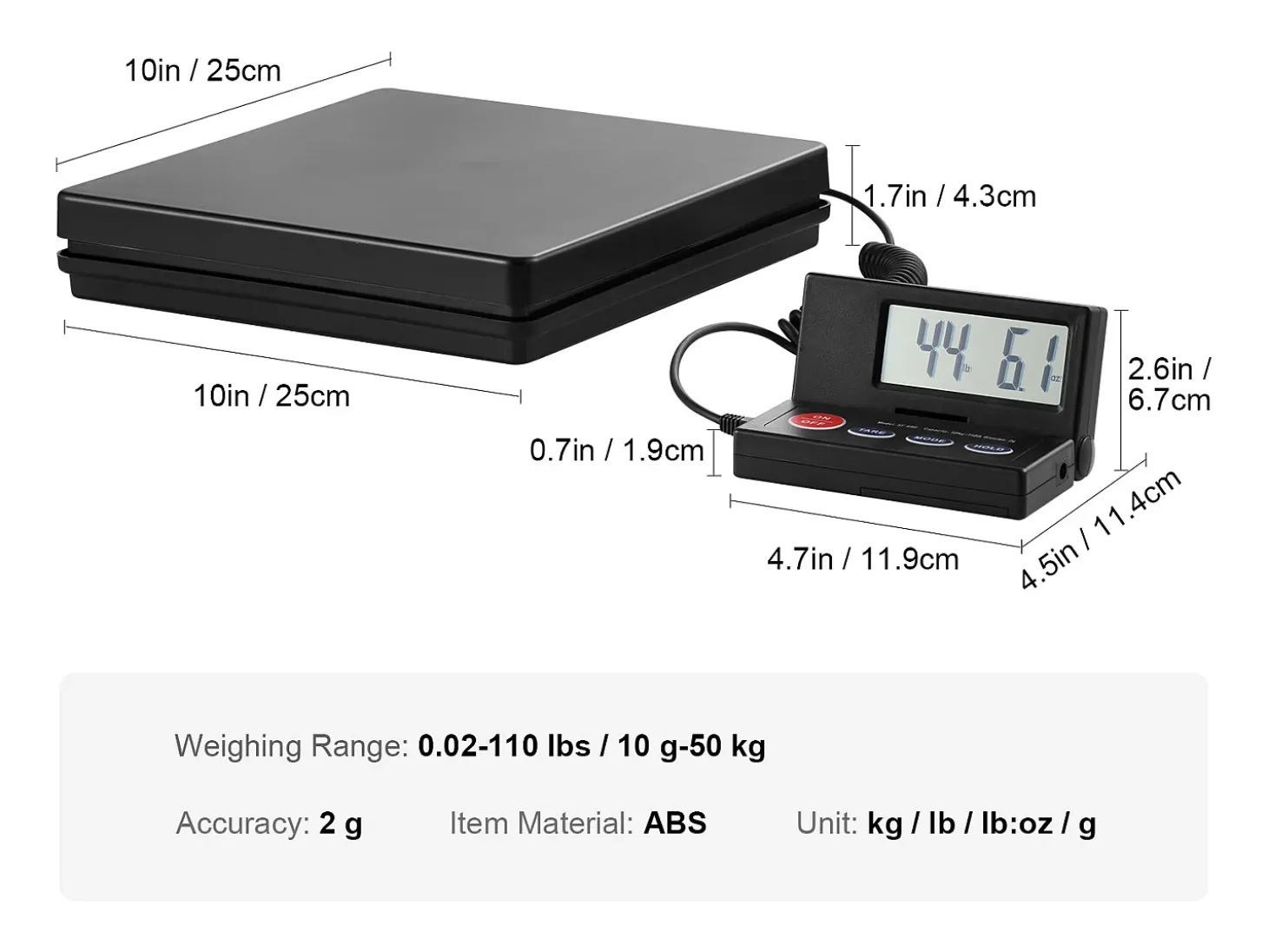 Báscula de Envío Digital SucceBuy Báscula Digital para Envíos de 49.89 kg x 1.98 g con Pantalla LCD
