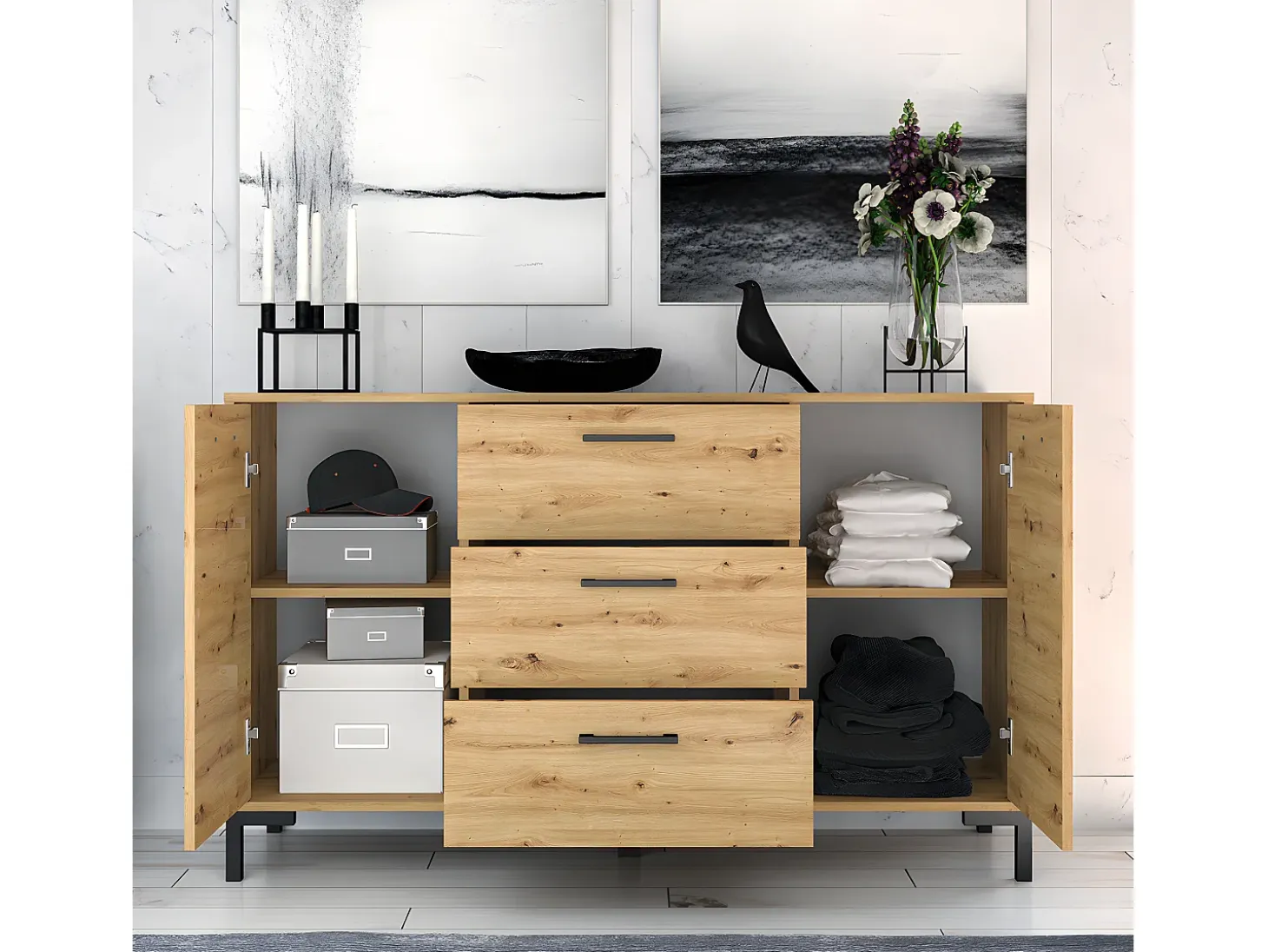 Bufé 2 puertas 3 cajones 138 cm Liora Madera