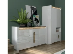 Bufé 2 puertas y 3 cajones con LED Helios Blanco lacado y Madera