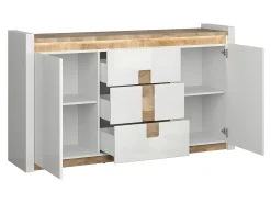 Bufé 2 puertas y 3 cajones con LED Helios Blanco lacado y Madera