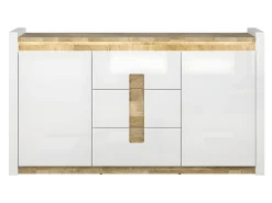 Bufé 2 puertas y 3 cajones con LED Helios Blanco lacado y Madera