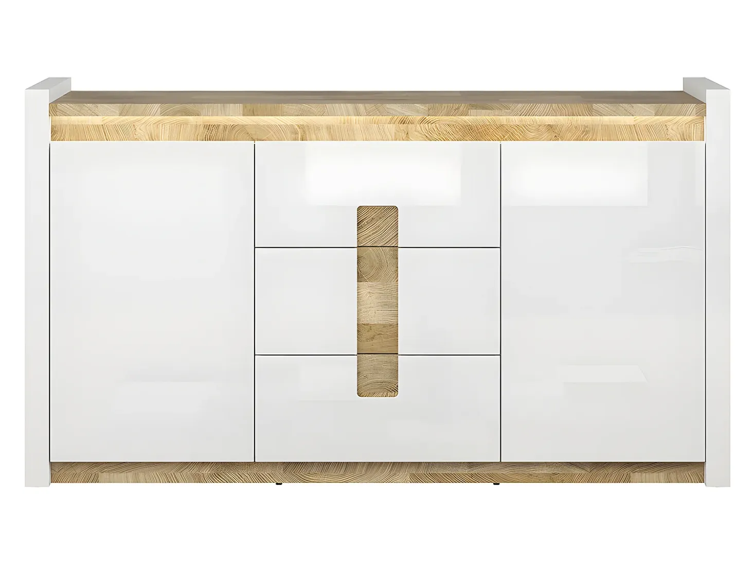 Bufé 2 puertas y 3 cajones con LED Helios Blanco lacado y Madera