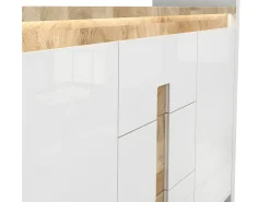 Bufé 2 puertas y 3 cajones con LED Helios Blanco lacado y Madera