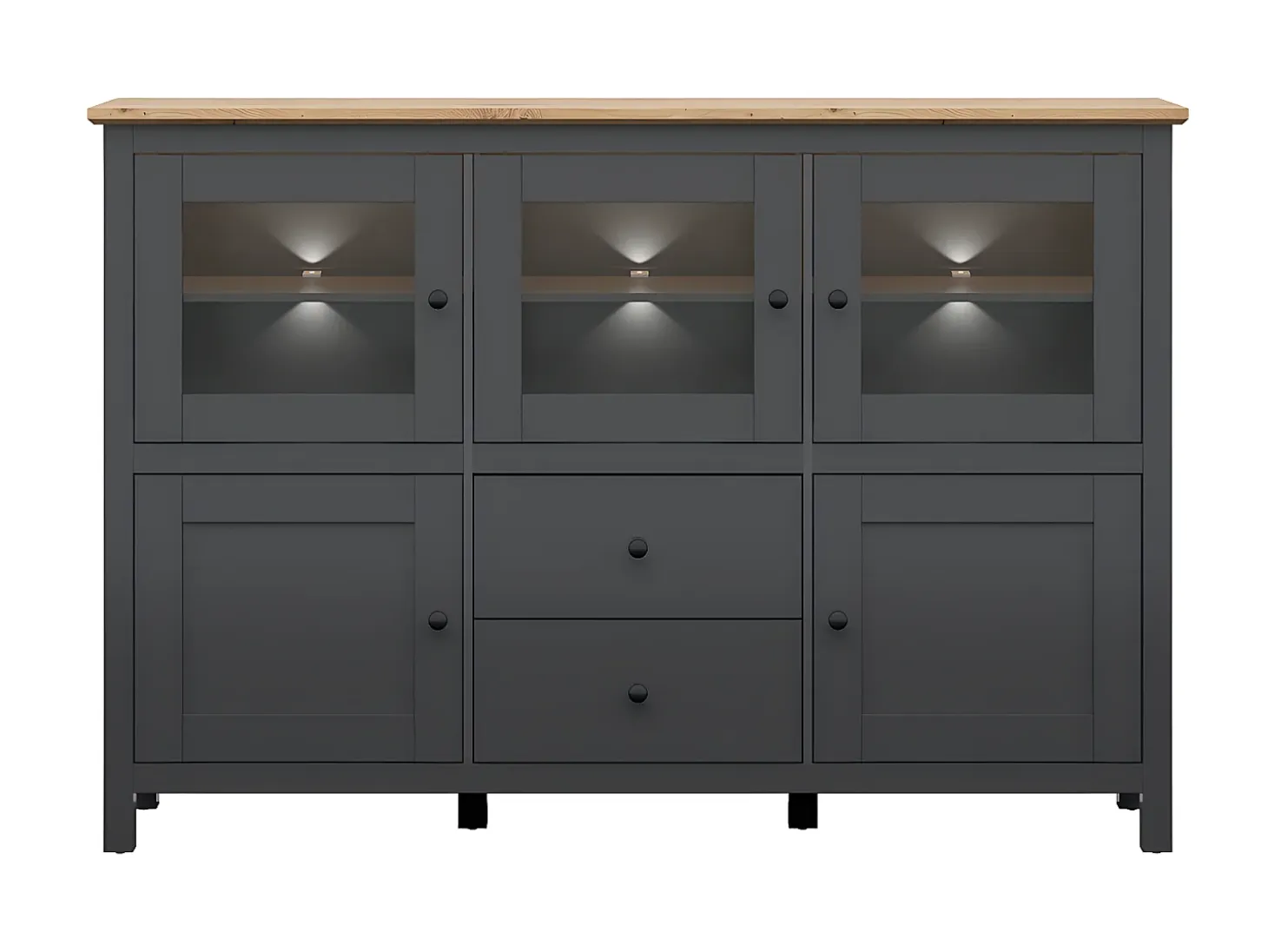 Bufé 5 puertas y 2 cajones con LED Duck Gris antracita y Madera