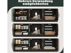Bufé oculto para gatos - 140 x 40 x 45,5 cm - Rascador integrado y ventilación - con 3 puertas - aglomerado - negro