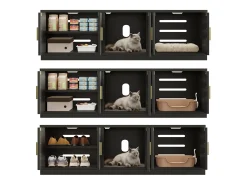 Bufé oculto para gatos - 140 x 40 x 45,5 cm - Rascador integrado y ventilación - con 3 puertas - aglomerado - negro