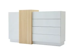 Buffé brillante 140x35x81 cm - con 2 puertas - con 4 cajones - MDF - blanco