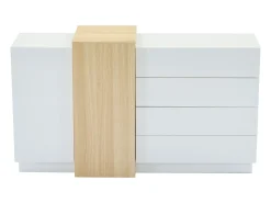 Buffé brillante 140x35x81 cm - con 2 puertas - con 4 cajones - MDF - blanco