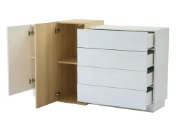 Buffé brillante 140x35x81 cm - con 2 puertas - con 4 cajones - MDF - blanco