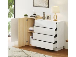 Buffé brillante 140x35x81 cm - con 2 puertas - con 4 cajones - MDF - blanco