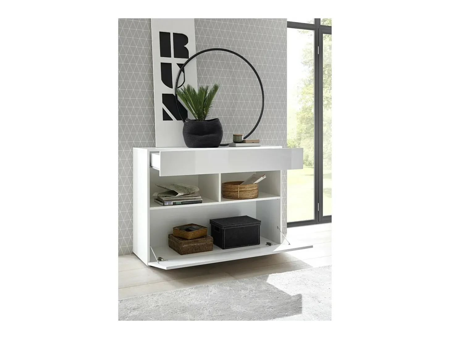 Buffet 1 cajón y 1 puerta abatible, colección SULTANO, color blanco, ideal en tu salón o comedor.