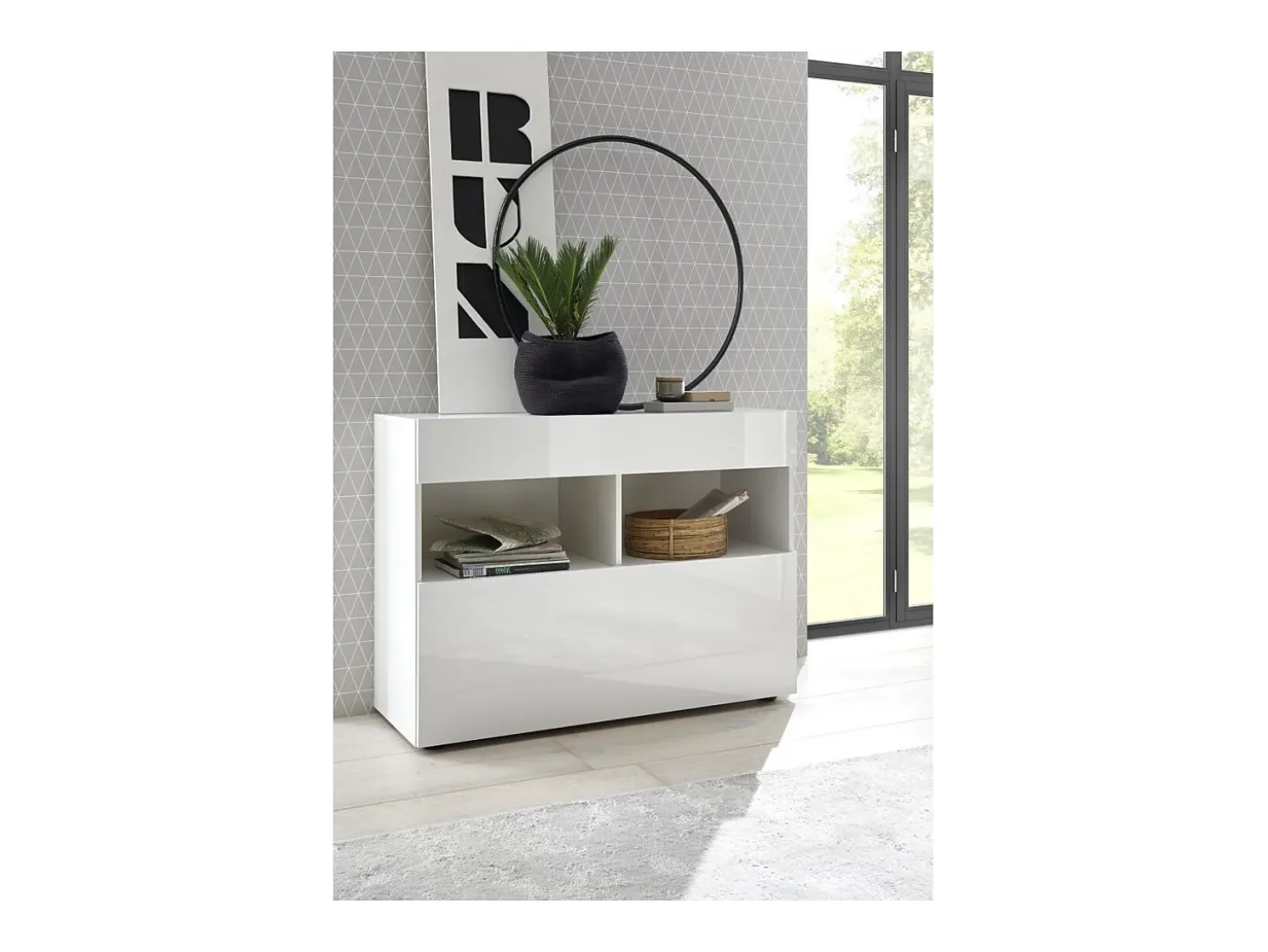 Buffet 1 cajón y 1 puerta abatible, colección SULTANO, color blanco, ideal en tu salón o comedor.