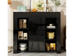 Buffet 95×35×83 cm - acabado brillante - 1 puerta - con estantes de vidrio - paneles de partículas - negro