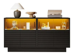 Buffet 130×35×68 cm - con 2 armarios - 4 puertas - con iluminación LED - negro