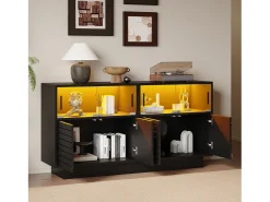 Buffet 130×35×68 cm - con 2 armarios - 4 puertas - con iluminación LED - negro
