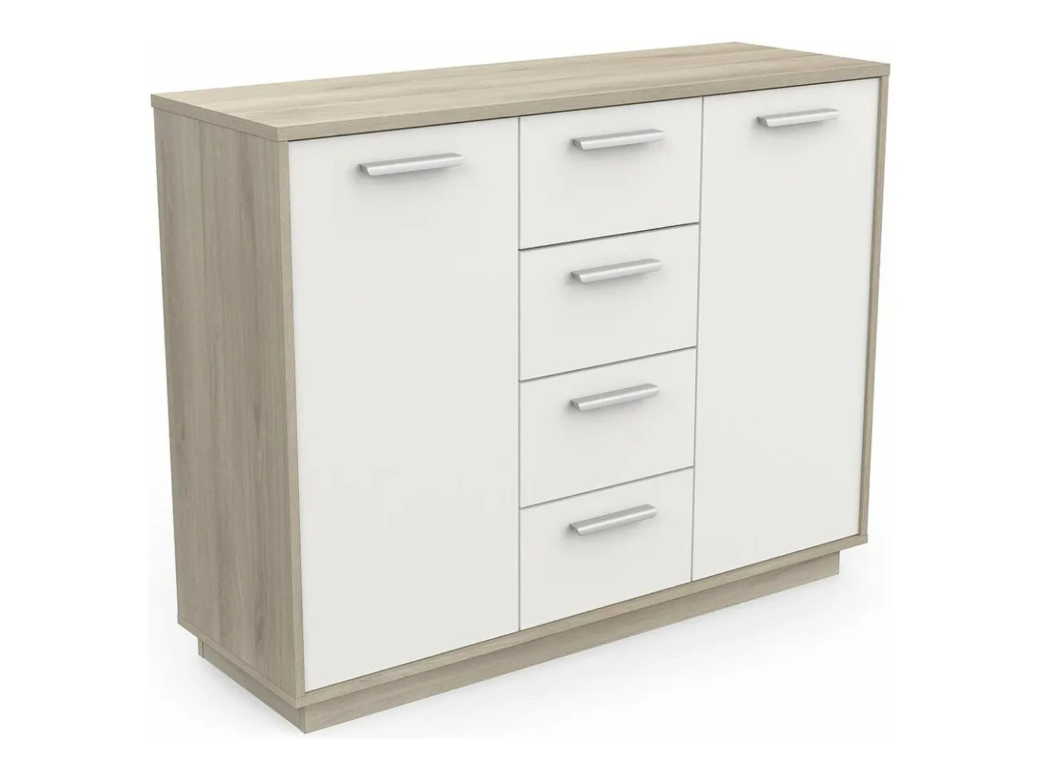 Buffet 2 puertas 4 cajones, decoración de madera y blanco L113 cm - Léo