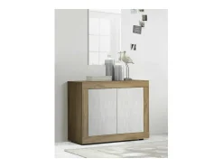 Buffet 2 puertas colección ACCESS. Color blanco y roble oscuro.