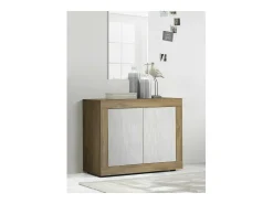 Buffet 2 puertas colección ACCESS. Color blanco y roble oscuro.