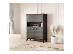Buffet alto de diseño con 2 puertas para salón en color gris y roble oscuro, colección PALACE.