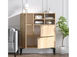 Buffet Alto Roble Zafiro 3 Puertas 4 Nichos Metal Negro 100x125cm