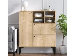 Buffet Alto Roble Zafiro 3 Puertas 4 Nichos Metal Negro 100x125cm