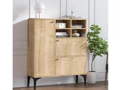 Buffet Alto Roble Zafiro 3 Puertas 4 Nichos Metal Negro 100x125cm