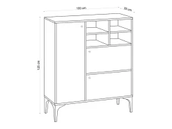 Buffet Alto Roble Zafiro 3 Puertas 4 Nichos Metal Negro 100x125cm