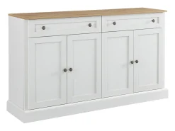 Buffet blanco y natural, 2 tiroirs y 4 puertas, gamas nombreux, fusión de lo moderno y lo vintage