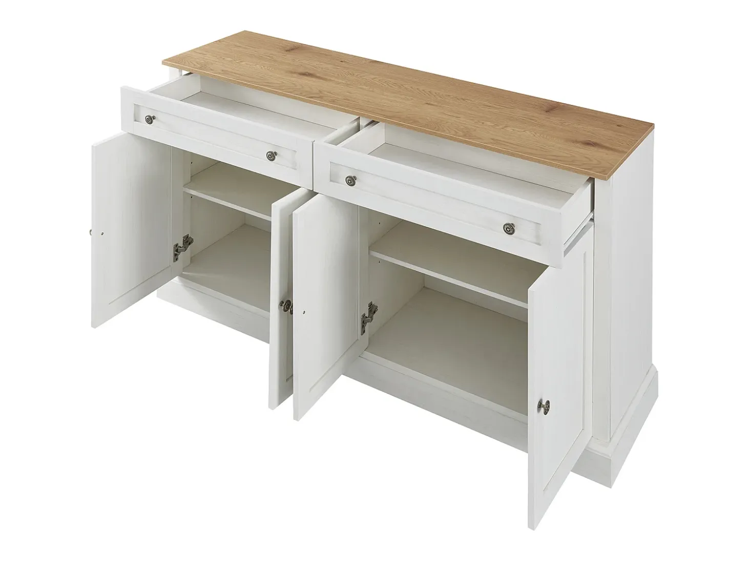 Buffet blanco y natural, 2 tiroirs y 4 puertas, gamas nombreux, fusión de lo moderno y lo vintage