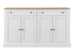 Buffet blanco y natural, 2 tiroirs y 4 puertas, gamas nombreux, fusión de lo moderno y lo vintage