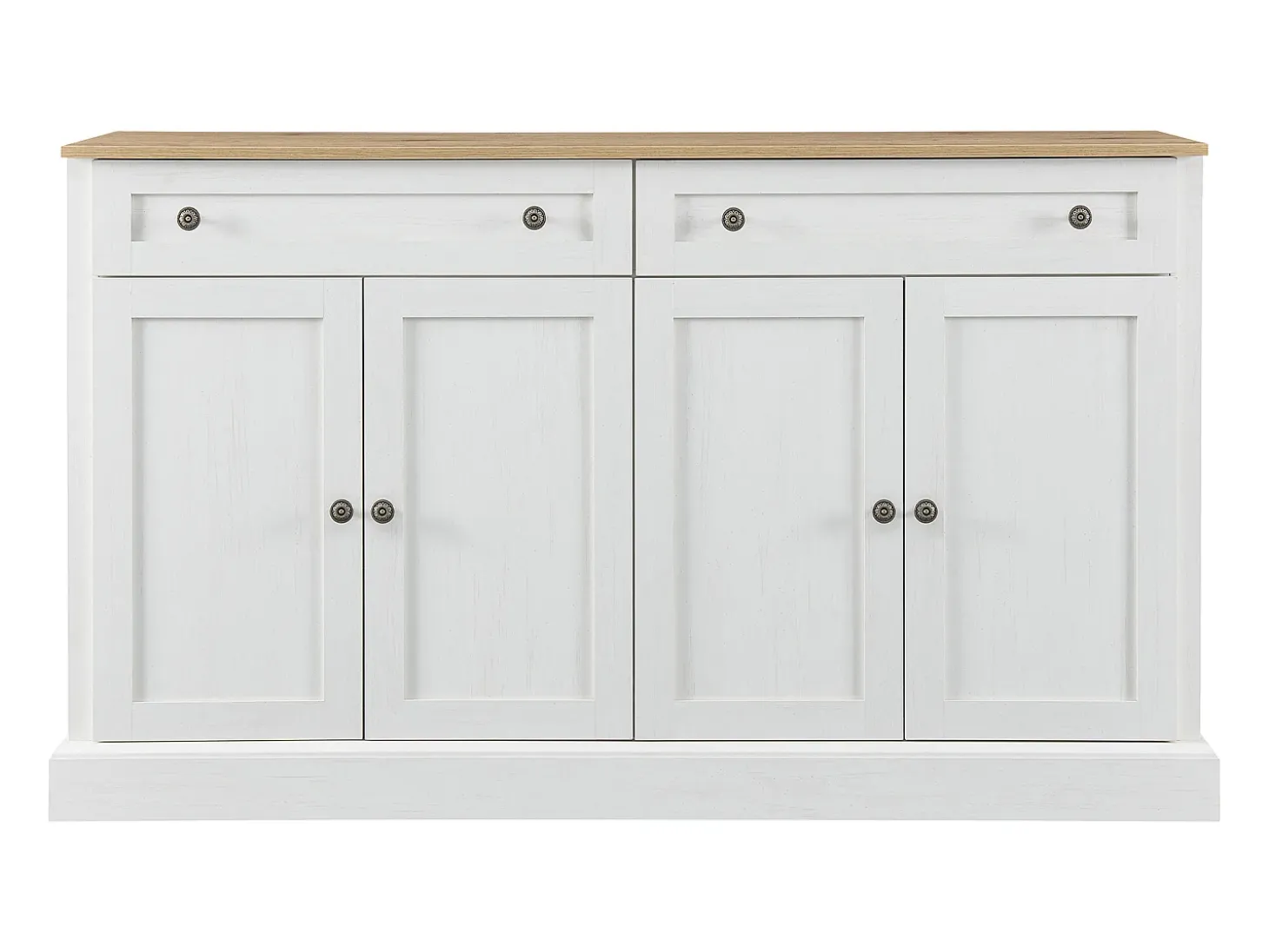 Buffet blanco y natural, 2 tiroirs y 4 puertas, gamas nombreux, fusión de lo moderno y lo vintage