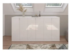 Buffet BODITE – 6 puertas – Blanco lacado – Gran mueble de almacenamiento