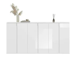 Buffet BODITE – 6 puertas – Blanco lacado – Gran mueble de almacenamiento